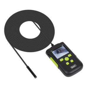 The Sealey Video Borescope Ø8mm Camera - VS8112 features a long flexible cable and a 60mm LCD screen, providing clear imaging.