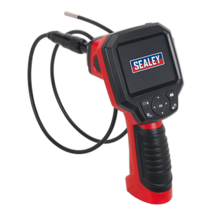 The Sealey Video Borescope Ø5.5mm Camera - VS8231 features a flexible, waterproof probe and a display screen, making it ideal for inspecting hard-to-reach areas. Its pistol grip borescope design ensures ease of use, while the video record/playback feature allows you to document your findings effortlessly.