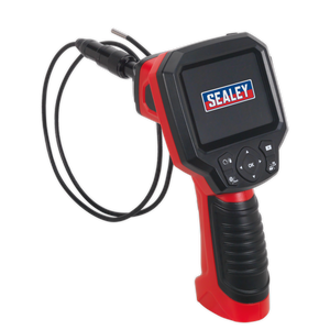 The Sealey Video Borescope Ø3.9mm Camera (model VS8232) is a handheld device with a flexible inspection camera and screen, featuring a pistol grip for ease of use, video record/playback functionality, and a waterproof probe for versatile applications.