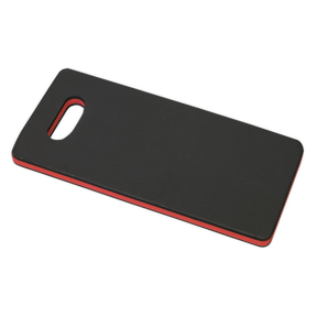 The Sealey Mechanic's Kneeling Mat EVA - 28mm - VS8573 is a black and red kneeling mat with a carrying handle cutout, perfect for roadside repairs and resistant to oil and water.