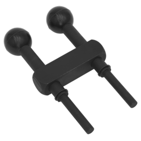 Introducing the Sealey Petrol Engine Camshaft Setting Tool, VAG 1.4/1.6 16v/FSi Belt Drive (VSE2357A), featuring a black double steering wheel spinner handle with two knobs and a horizontal connecting piece, perfect for precision driving in vehicles with VAG twin camshaft engines.