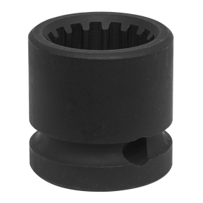 The Vanos Unit Socket (Model VSE6134) by Sealey is a black metal cylindrical tool featuring a notched interior and small exterior groove, designed as a 22mm 16-Point socket for use with a 1/2" drive. It's suitable for BMW, Mini, and Ford vehicles.