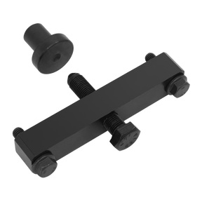 The Sealey VSE6542 Vibration Damper/Pulley Puller for Ford 2.0 TDCi EcoBlue engines, featuring two bolts and a detached circular piece designed for crankshaft end protection spigot, is showcased on a white background.