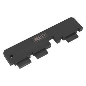 A Sealey-branded camshaft locking tool kit, designed for Ford and Volvo 1.6 EcoBoost belt drive engines, featuring four rectangular notches and one circular hole.