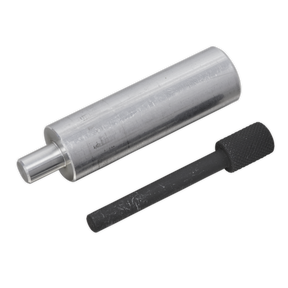 A metallic cylindrical tool and a flat-ended cylindrical object, resembling Sealey's Camshaft Pulley Alignment Pins for Ford 2.0D - VSE6712, are shown against a white background.