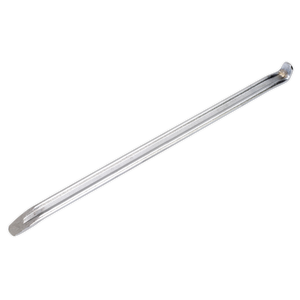 The Sealey Tyre Lever 590mm - VSTL590 is a silver-colored, double-ended flat tire iron made from hardened carbon steel, designed for efficient tire removal and installation.