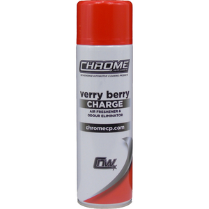 A can of JMCE DEALS Chrome - Very Berry Charge air freshener and odor eliminator, featuring a red cap and white body.