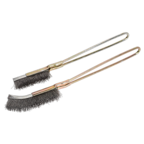 Two Sealey Wire Brush Set 2pc - WB06 brushes with Skeletal handles and crimped steel fill black bristles are shown. The brushes are positioned parallel to each other, ideal for general-purpose applications.
