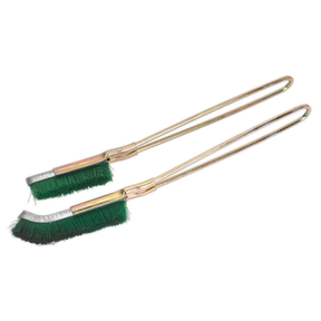 Two Sealey Nylon Brush Set 2pcs (WB06N) with stiff nylon bristles and long, skeletal handles placed side by side on a white background.