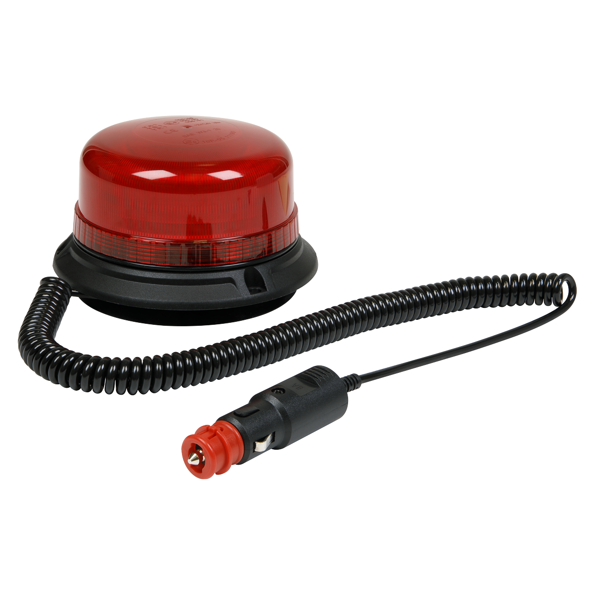 The Sealey Warning Beacon SMD LED 12/24V Magnetic Fixing - Red (WB954LEDR) is a high-power beacon featuring red SMD LEDs, a coiled power cord, and a car adapter plug, making it perfect for recoveries on motorways.