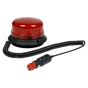The Sealey Warning Beacon SMD LED 12/24V Magnetic Fixing - Red (WB954LEDR) is a high-power beacon featuring red SMD LEDs, a coiled power cord, and a car adapter plug, making it perfect for recoveries on motorways.