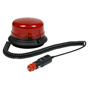 The Sealey Warning Beacon SMD LED 12/24V Magnetic Fixing - Red (WB954LEDR) is a high-power beacon featuring red SMD LEDs, a coiled power cord, and a car adapter plug, making it perfect for recoveries on motorways.