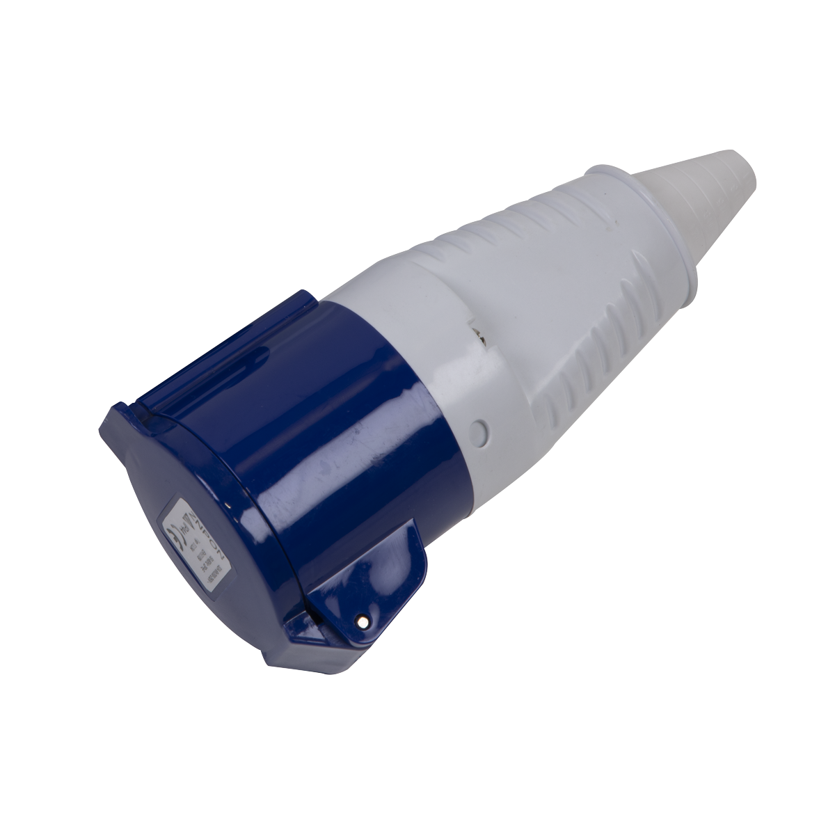 A Sealey Blue Socket 230V/32A - WC24032, IP44 rated, isolated on a white background.