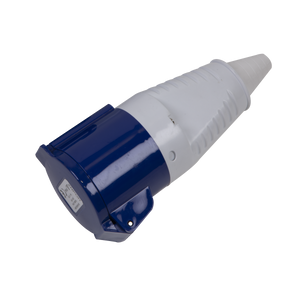 A Sealey Blue Socket 230V/32A - WC24032, IP44 rated, isolated on a white background.