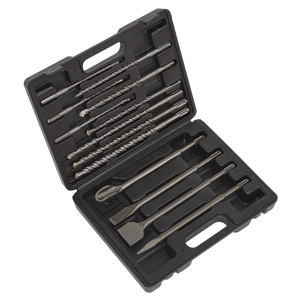 Sealey's SDS Plus Drill Bit & Chisel Set 13pc (model WDCS) comes in a sturdy storage case, with each professional quality steel bit and chisel neatly arranged in dedicated slots.