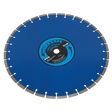 A large, circular diamond saw blade with a blue surface and segmented edge features the center label reading "WorkSafe Welded," indicating its safety-focused design. This premium cutting tool is known as the Sealey Premium Blue WDH Diamond Blade Ø450 x 25mm - WDH450, ideal for cutting hard materials like concrete and engineering bricks.