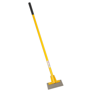 The Sealey Floor Scraper Workshop 300mm - WFS02 features a long fiberglass handle and a carbon steel blade, making it ideal for removing tiles and other flooring materials. Its yellow and black design ensures high visibility, while the wide metal blade provides efficient scraping power.