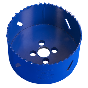 Introducing the Sealey HSS Hole Saw Blade Ø83mm - WHS83, designed in a vibrant blue with an open cylindrical shape. This high-performance tool features milled teeth and convenient side holes, crafted for durability from Bi-Metal M3 steel. It ensures fast, accurate cuts across a range of materials.