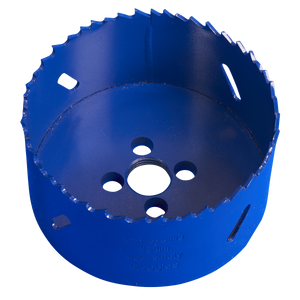 Introducing the Sealey HSS Hole Saw Blade Ø83mm - WHS83, designed in a vibrant blue with an open cylindrical shape. This high-performance tool features milled teeth and convenient side holes, crafted for durability from Bi-Metal M3 steel. It ensures fast, accurate cuts across a range of materials.