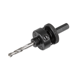 A metal drill bit with a hex shank and black attachment, designed for use with a power drill. This versatile bit is compatible with Sealey tools and can be used alongside the Hex Mandrel Ø32-152mm - WHSHL by Sealey for hole saws.