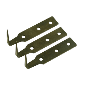 Three flat, bronze-colored, L-shaped metal brackets with holes arranged in two rows provide sturdy support, similar to the Sealey Windscreen Removal Tool Blade 38mm Pack of 3 - WK02003.