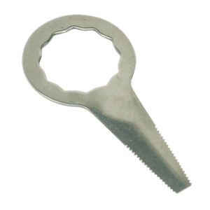 A Sealey metal faucet aerator wrench features a circular, serrated opening designed to install and remove faucet aerators, resembling the precision of the Air Knife Blade - 35mm - Flat Serrated - WK025FTS35.