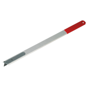 The Sealey Urethane Knife 450mm - WK0321 is crafted with an extra-long aluminium construction, featuring a red handle section and a looped hole at one end for hanging or attaching other tools.