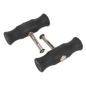 Two Wire Grip Handles - Pair (WK0512) from Sealey, featuring black ergonomic designs with chromed steel shafts and silver locking pins.
