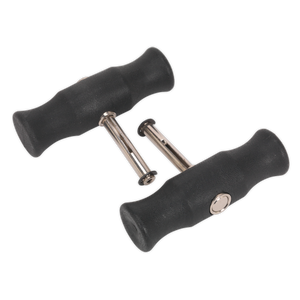 Two Wire Grip Handles - Pair (WK0512) from Sealey, featuring black ergonomic designs with chromed steel shafts and silver locking pins.