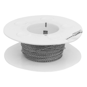 A spool of Sealey's Windscreen Cutting Wire - Braided - WK0513 on a white plastic reel.