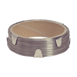 The Windscreen Cutting Wire - Square - WK0514 by Sealey is a coil of stainless steel wire wound around a cardboard spool, secured by metal clips.