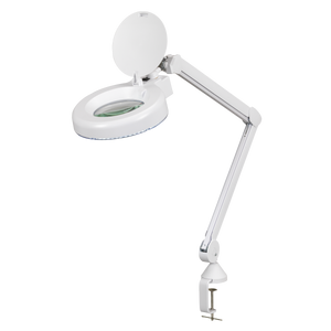 A versatile Sealey Bench Mounting Magnifying Worklight with a clamp base and 48 SMD LEDs, model WL483D.