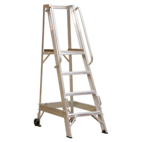 A set of Sealey Warehouse Steps 5-Tread - WS5 featuring heavy-duty aluminum construction and non-slip treads for enhanced safety.