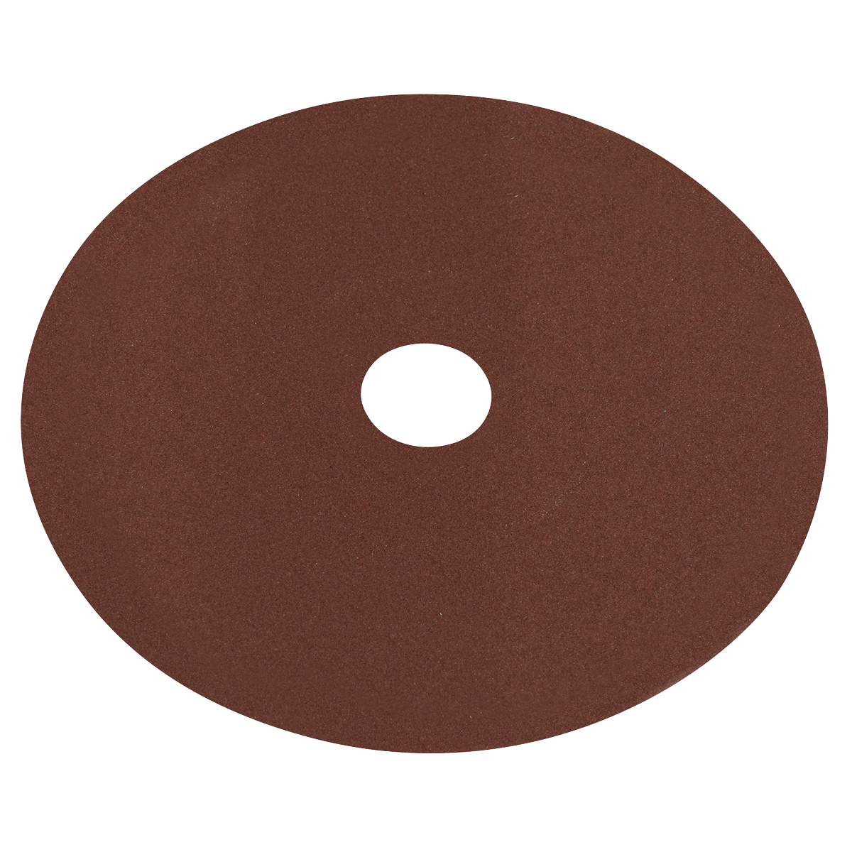 The Sealey Fibre Backed Disc Ø100mm - 120Grit Pack of 25 (WSD4120) is a circular brown sanding disc with a central hole, made from Aluminium oxide abrasive, ideal for grinding or polishing surfaces.