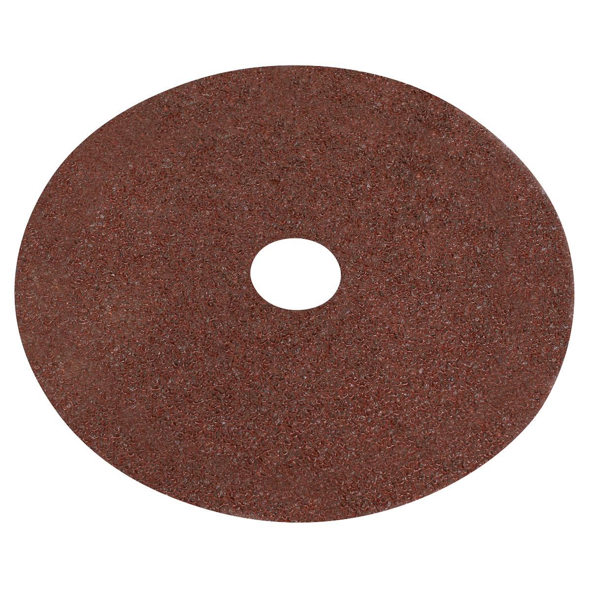 The Sealey Fibre Backed Disc Ø100mm - 24Grit, WSD424, is a circular brown Aluminum oxide sanding disc with a rough texture and a hole in the center. It is perfect for use on wood or metal surfaces and ideal for portable disc sanders. Available in packs of 25.