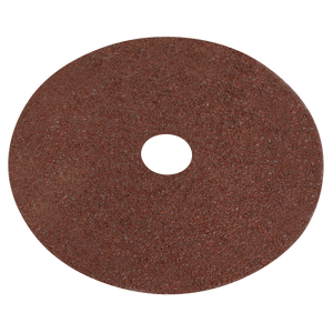 The Sealey Fibre Backed Disc Ø100mm - 24Grit, WSD424, is a circular brown Aluminum oxide sanding disc with a rough texture and a hole in the center. It is perfect for use on wood or metal surfaces and ideal for portable disc sanders. Available in packs of 25.