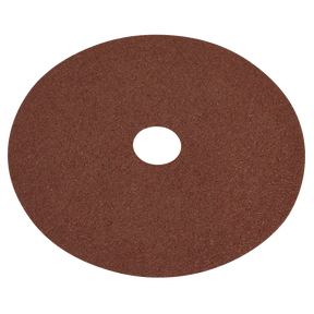 The Sealey Fibre Backed Disc Ø100mm - 40 Grit (Pack of 25) - WSD440 is a round, brown sanding disc with a central hole, made from aluminium oxide. It is ideal for abrasive sanding and grinding tasks on both wood and metal surfaces.