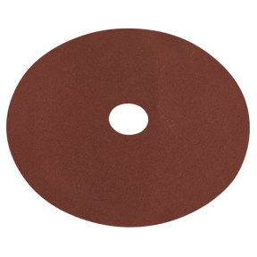 The Sealey Fibre Backed Disc Ø100mm - 80Grit Pack of 25 (WSD480) is a round, brown sanding disc with a central hole, featuring Aluminium oxide abrasive, perfect for grinding or sanding wood or metal surfaces.