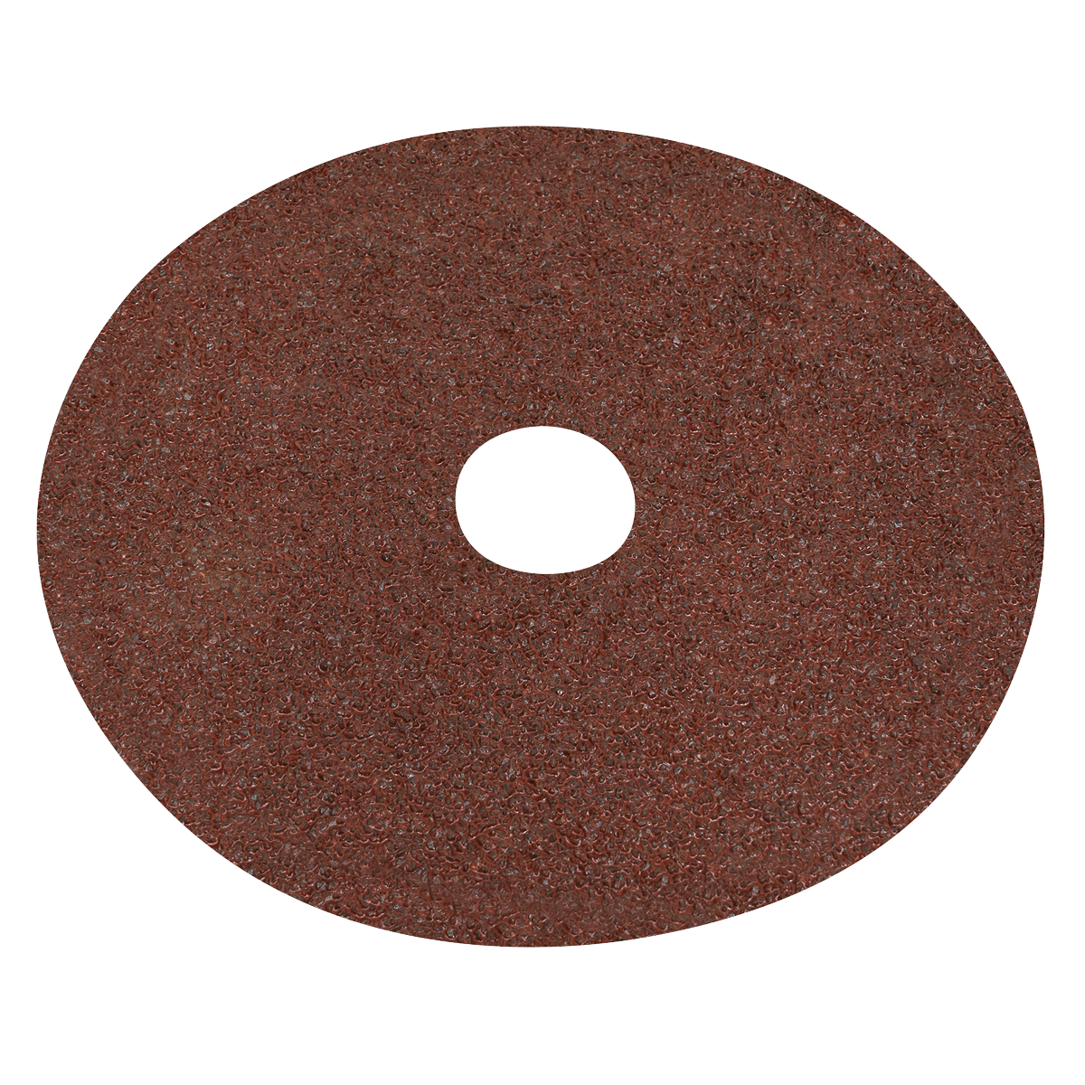 The Sealey Fibre Backed Disc Ø125mm - 24Grit (Pack of 25, WSD524) is a brown circular aluminium oxide abrasive disc with a central hole, ideal for grinding or sanding in industrial applications, particularly when used with portable disc sanders.