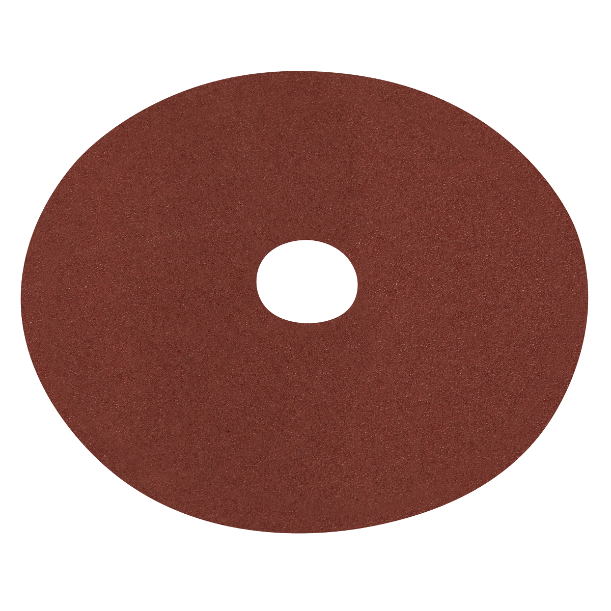 The Sealey Fibre Backed Disc Ø125mm - 60Grit Pack of 25 - WSD560 is a round, reddish-brown sanding disc with a central hole designed for fitting onto portable disc sanders, featuring high-quality aluminium oxide abrasive.