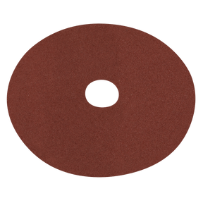 The Sealey Fibre Backed Disc Ø125mm - 60Grit Pack of 25 - WSD560 is a round, reddish-brown sanding disc with a central hole designed for fitting onto portable disc sanders, featuring high-quality aluminium oxide abrasive.