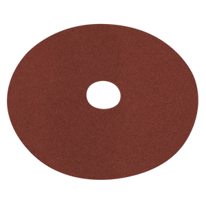 The Sealey Fibre Backed Disc Ø125mm - 60Grit Pack of 25 - WSD560 is a round, reddish-brown sanding disc with a central hole designed for fitting onto portable disc sanders, featuring high-quality aluminium oxide abrasive.