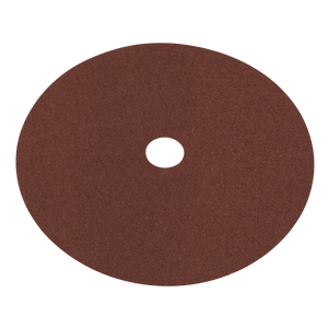 Introducing the Sealey Ø175mm Fibre Backed Disc 60 Grit - Pack of 25 (WSD760). This circular, brown grinding disc features a small central hole and is designed for use with power tools such as disc sanders. Ideal for sanding wood floors, the heavy-duty silicone carbide paper ensures both durability and efficiency in sanding or polishing applications.