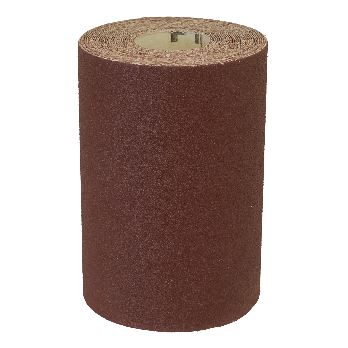 A large roll of Sealey's Production Sanding Roll 115mm x 5m - Fine 120Grit (WSR5120), ideal for orbital sanders, stands upright against a white background.