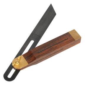 The "Adjustable Sliding Carpentry Bevel - WW007" by Sealey features a hardwood body and a blackened steel blade, ideal for measuring and transferring angles in woodworking and construction.