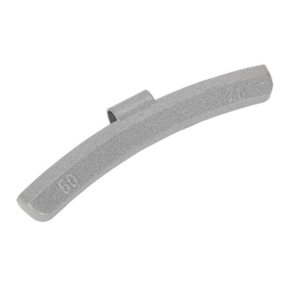 A single Wheel Weight 50g Hammer-On Plastic Coated Zinc for Alloy Wheels from Sealey, marked with "50" and featuring an attachment clip in the center, meeting OEM standards.