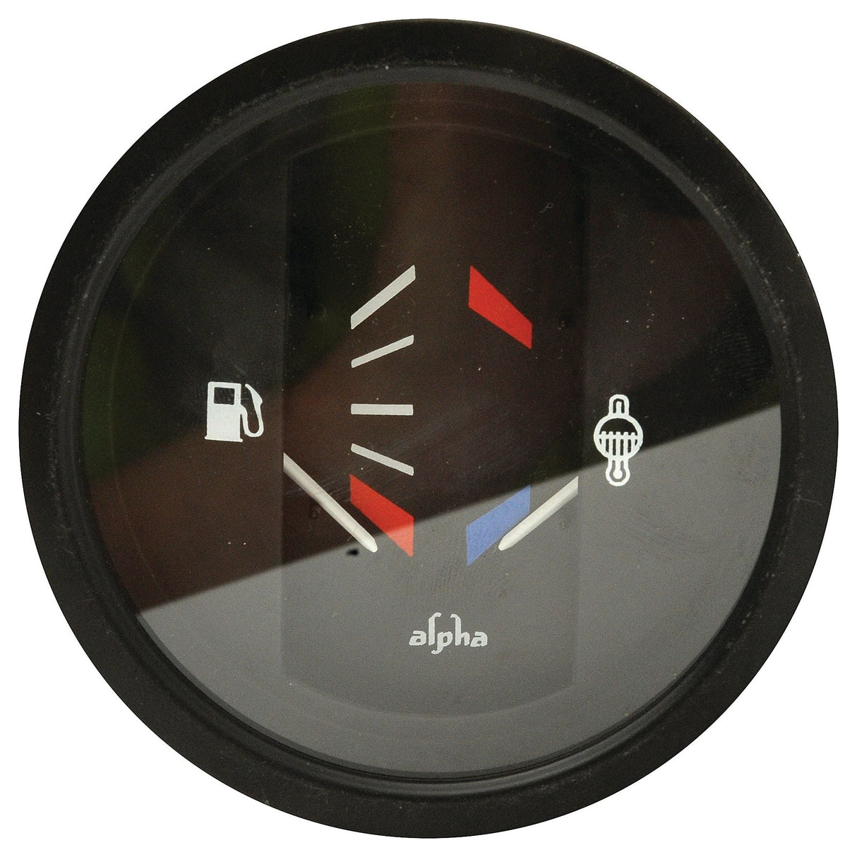 A circular gauge displaying the water temperature and fuel level, featuring icons for both on either side. The needle points to the center. Manufacturer information is included, making it easy to identify its origin. The brand name "Sparex NLA" is positioned at the bottom. This product is named Water Temperature & Fuel Gauge - S.103302.

