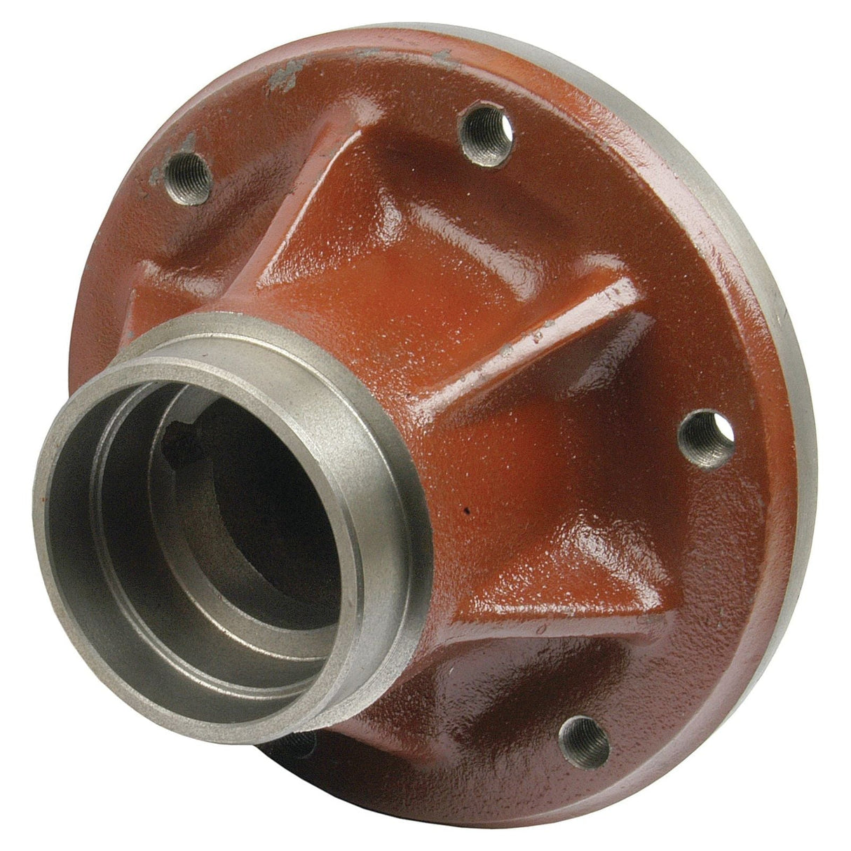 The Sparex Wheel Hub (Part No. S.40245) by Sparex is rust-colored with circular holes around its edge, designed for mechanical use, and perfect for models like the Massey Ferguson 135.