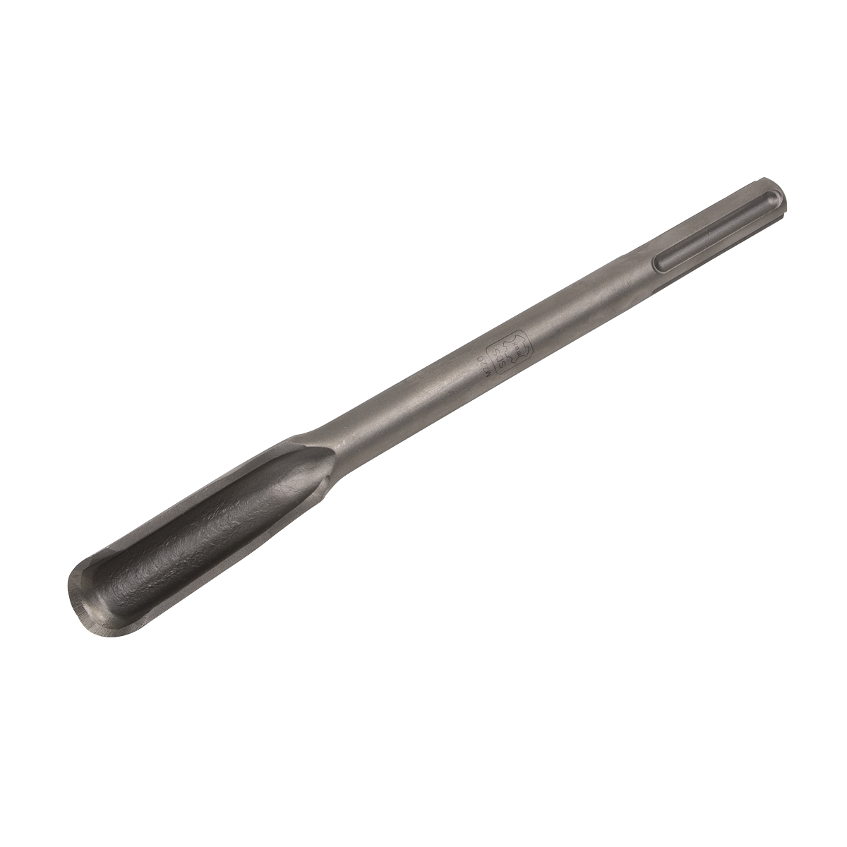 The Sealey Hollow Gouge 18 x 450mm - SDS MAX - X1G features a cylindrical handle and a flat, tapered blade at one end, crafted from metal and measuring 450mm in length.