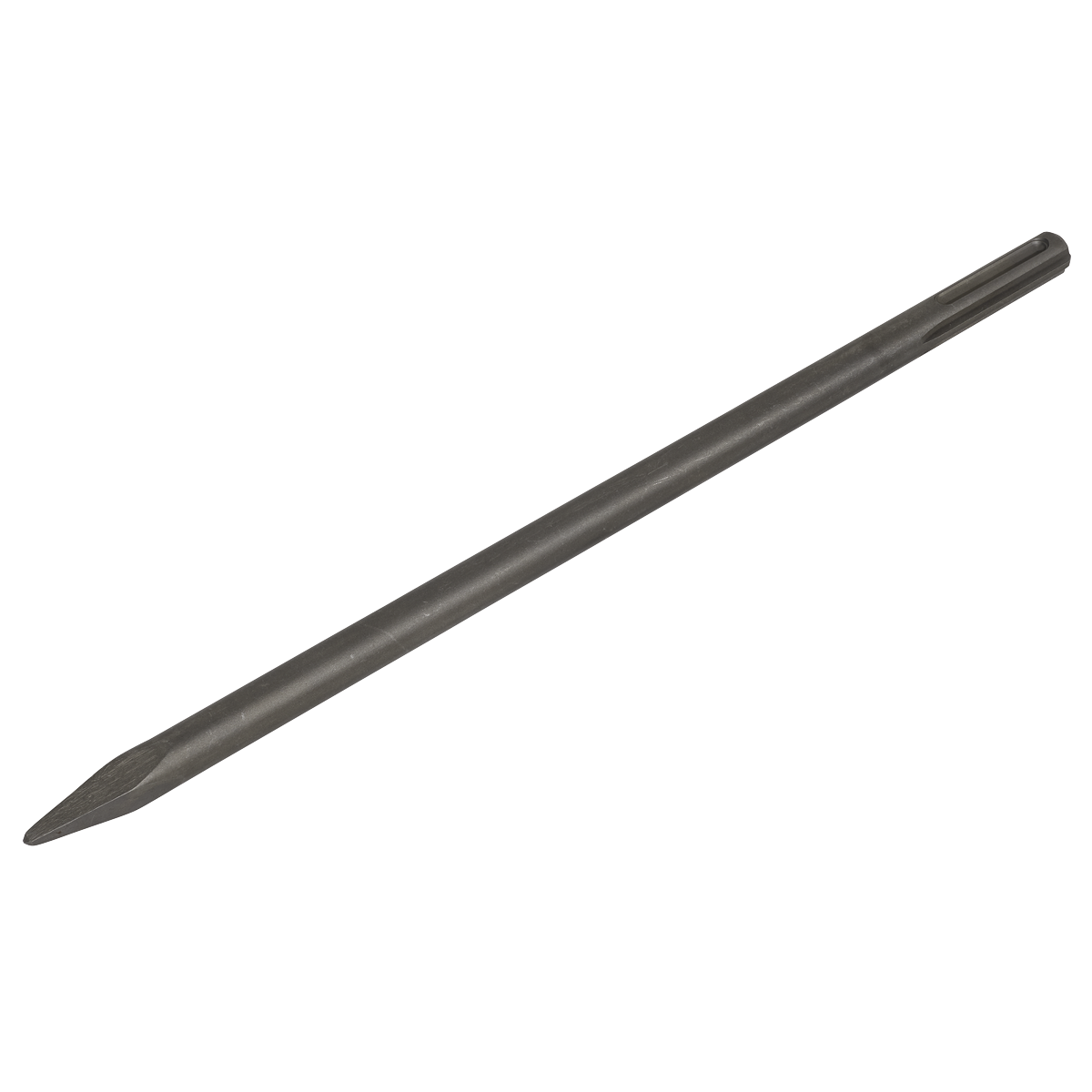 The Sealey Point 450mm - SDS MAX - X3PT is a heavy-duty metal chisel with a sharp point and cylindrical shaft, specifically designed for construction or demolition work.